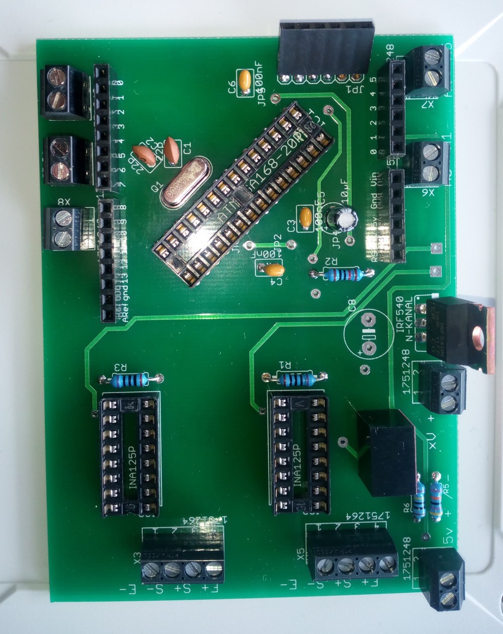 Bestückte Platine, ohne Prozessor und die INA´s 125P